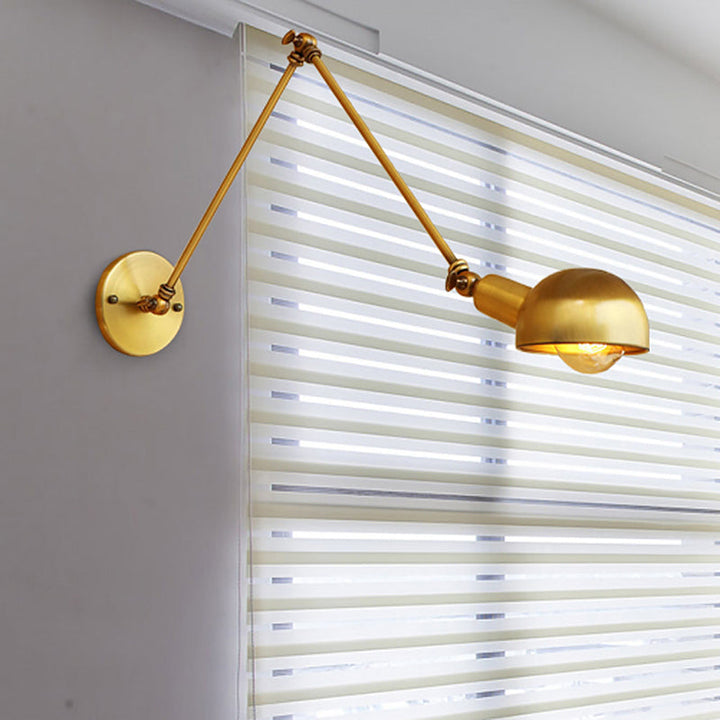 Lisslune | 1 Bulb Reading Lamp Wall Retro Style Bowl Lamp Iron Adjustable Wall Lighting in Brass for the Study