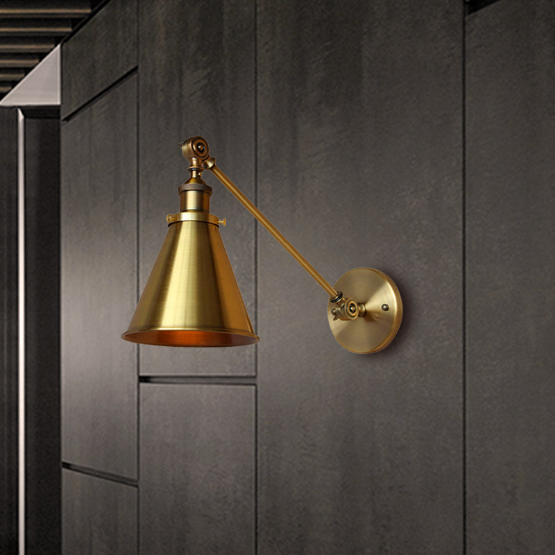 Skørter | 1 Light Wall Lamp with Tapse Shade Metallic Vintage Indoor Wall Lighting in Brass, 8"/12" Dia