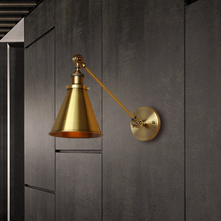 Skørter | 1 Light Wall Lamp with Tapse Shade Metallic Vintage Indoor Wall Lighting in Brass, 8"/12" Dia