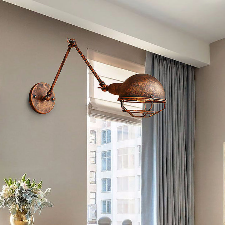 Lisslune | 1 Bulb Pendant Light with Cage Shade Metal Antique Stylish Farmhouse Adjustable Wall Lamp in Rust
