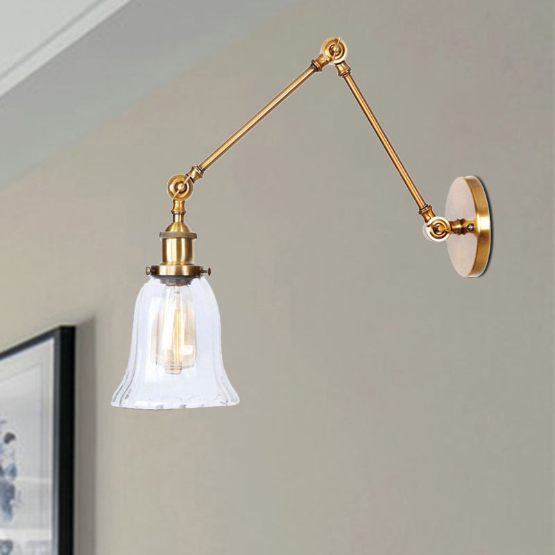 Lisslune | Brass Expanding Wall Lighting Vintage Style Clear Textured Glass 1 Light Living Room Wall Lamp Lighting Point