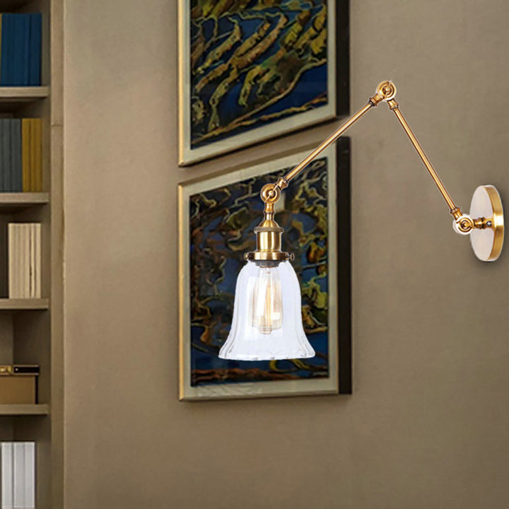 Lisslune | Brass Expanding Wall Lighting Vintage Style Clear Textured Glass 1 Light Living Room Wall Lamp Lighting Point