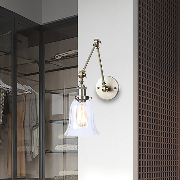 Lisslune | Clear Textured Glass Flare Wall Sconce Antique 1 Light Study Room Lighting Fixture in Bronze