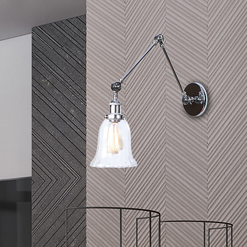 Lisslune | Chrome One Light Wall Lamp Vintage Clear Glass Bell Lighting for Living Room