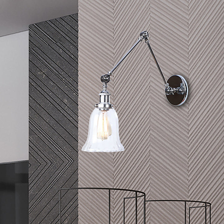 Lisslune | Chrome One Light Wall Lamp Vintage Clear Glass Bell Lighting for Living Room