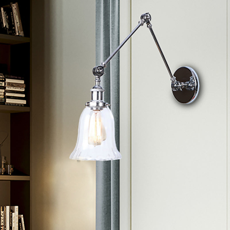 Lisslune | Chrome One Light Wall Lamp Vintage Clear Glass Bell Lighting for Living Room
