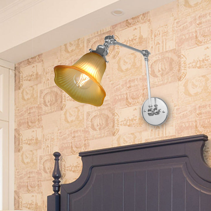 Lisslune | 1 Light Flare Wall Light Fixture Industrial Design Chrome Amber Textured Glass Wall Lamp for Bedroom