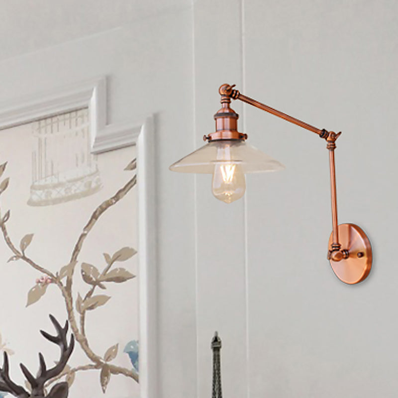Lisslune | Rustic conical wall lighting 1 bulb clear glass wall light in copper for café