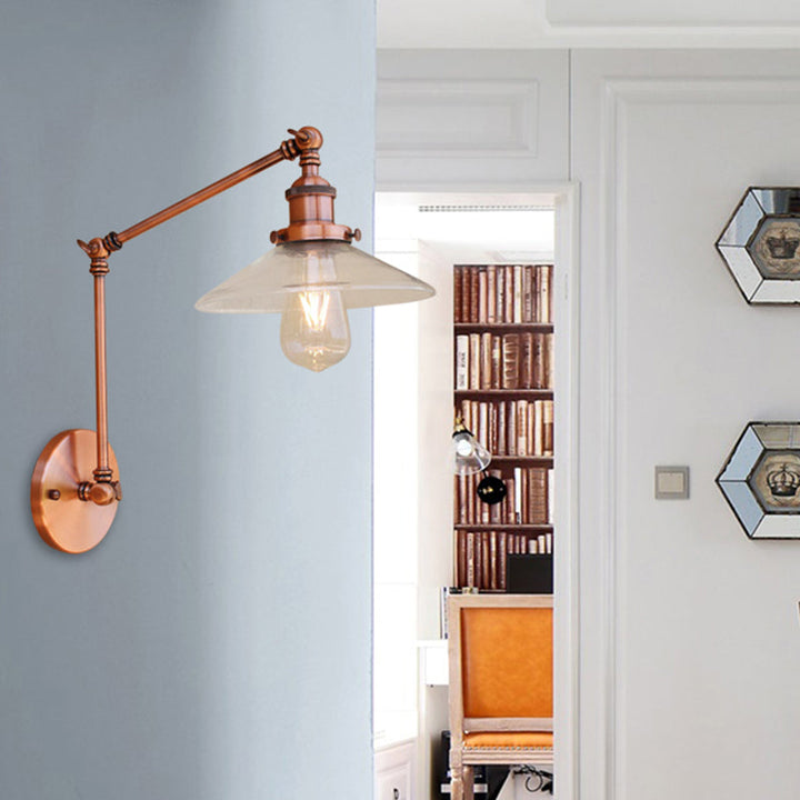 Lisslune | Rustic conical wall lighting 1 bulb clear glass wall light in copper for café
