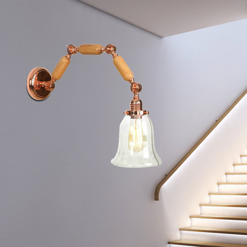 Lisslune | 1 Light Flared Wall Recessed Light Antique Rose Gold Clear Glass Wall Lamp with Long Extendable Arm