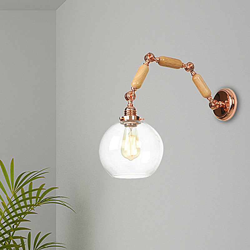 Lisslune | Globe Living Room Wall Lamp Antique Clear Glass 1 Light Pink Gold Wall Lamp with Retractable Arm