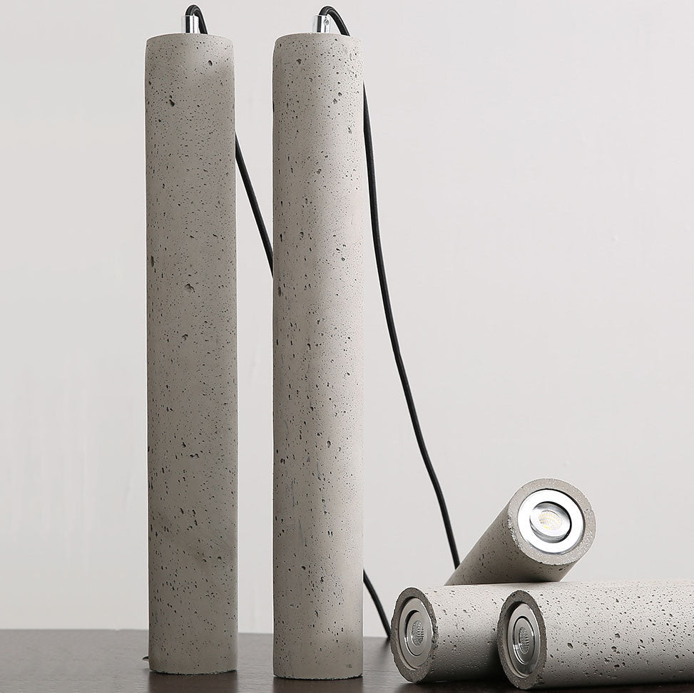 Lisslune | StoneCast Industrial Cylinder Pendant Light made of Concrete | 1 Light | Smooth or Rough Surface