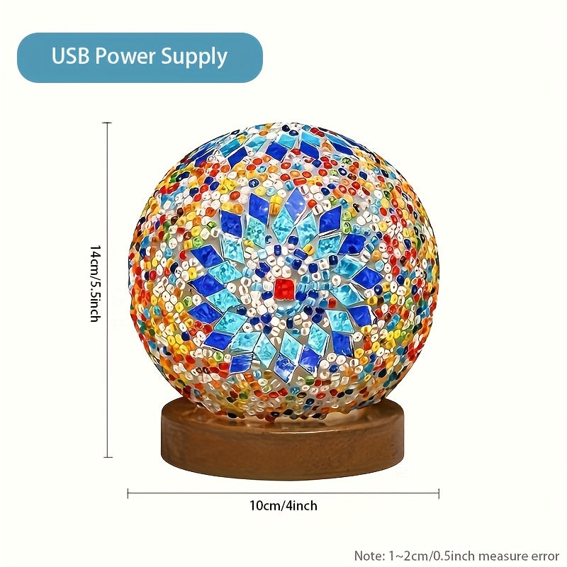 Lisslune | Mosaic glass ball table lamp with wooden base - Turkish Moroccan inspired
