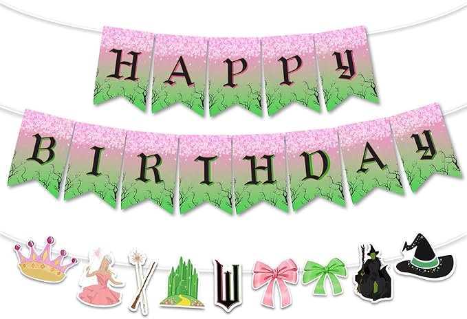 Witch-Themed Party Decorations Banner, Funny Happy Birthday Party Banner, Pink and Green Birthday Party Supplies Decorations