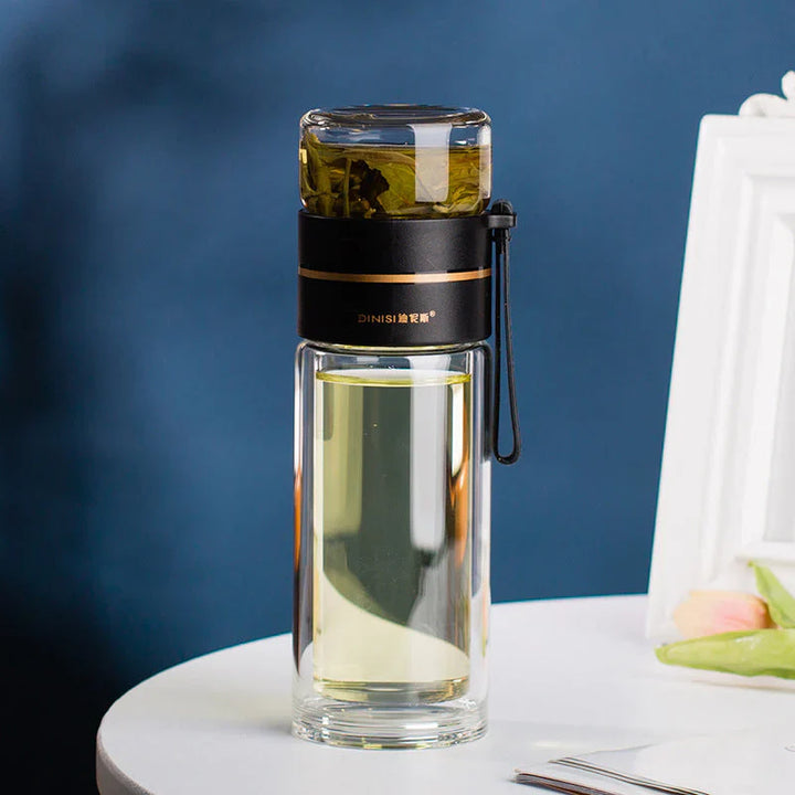 Lisslune | Double-walled glass bottle with tea strainer and infuser