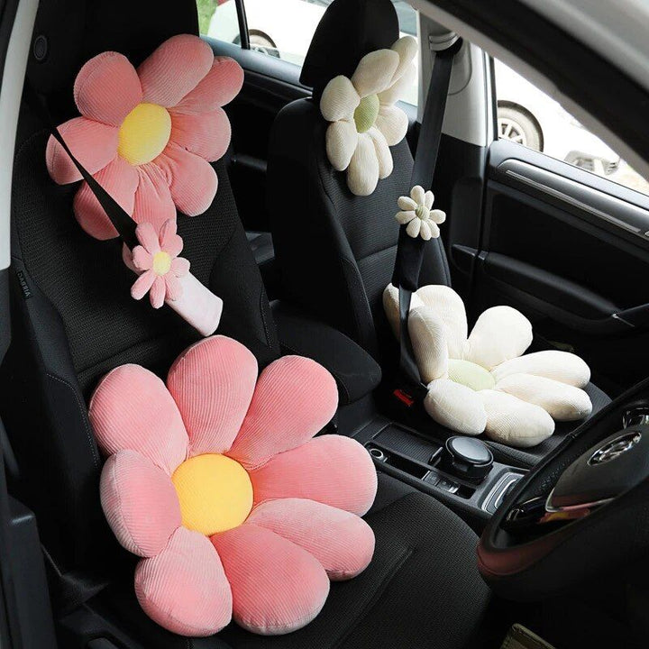 Lisslune | Soft Flower Car Neck and Waist Cushion with Seatbelt Shoulder Pad