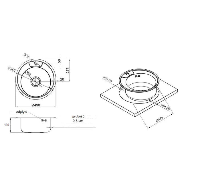 Lisslune | Stainless steel sink with sieve and siphon 49x16 cm