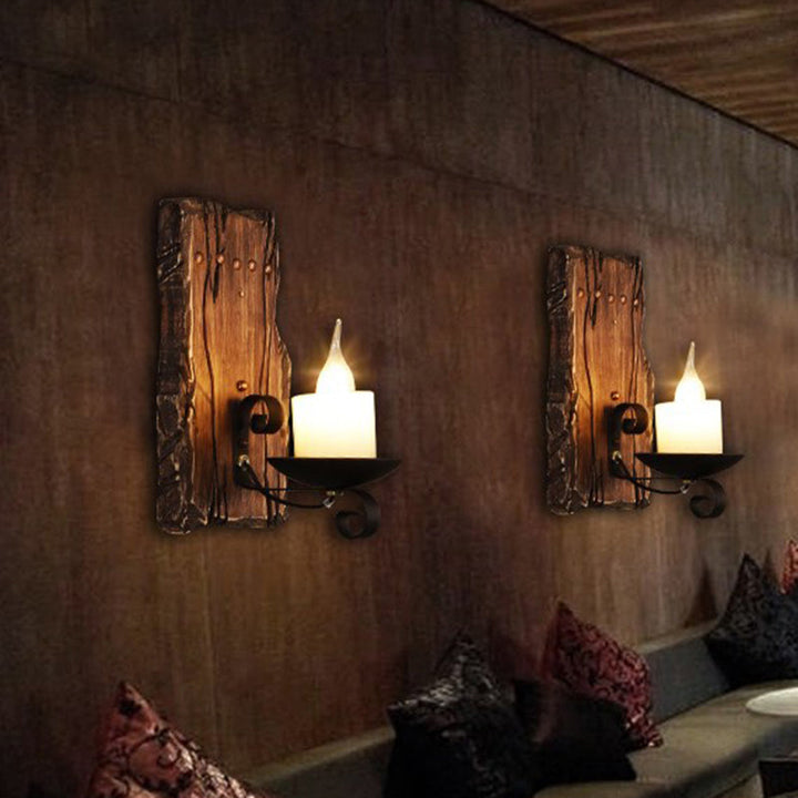 Lisslune | Cylinder Coffee Shop Wall Light Fixture Artificial Marble 1 Light Brown Wall Lamp with Wood Semi-Cap/Base/Rectangle Base