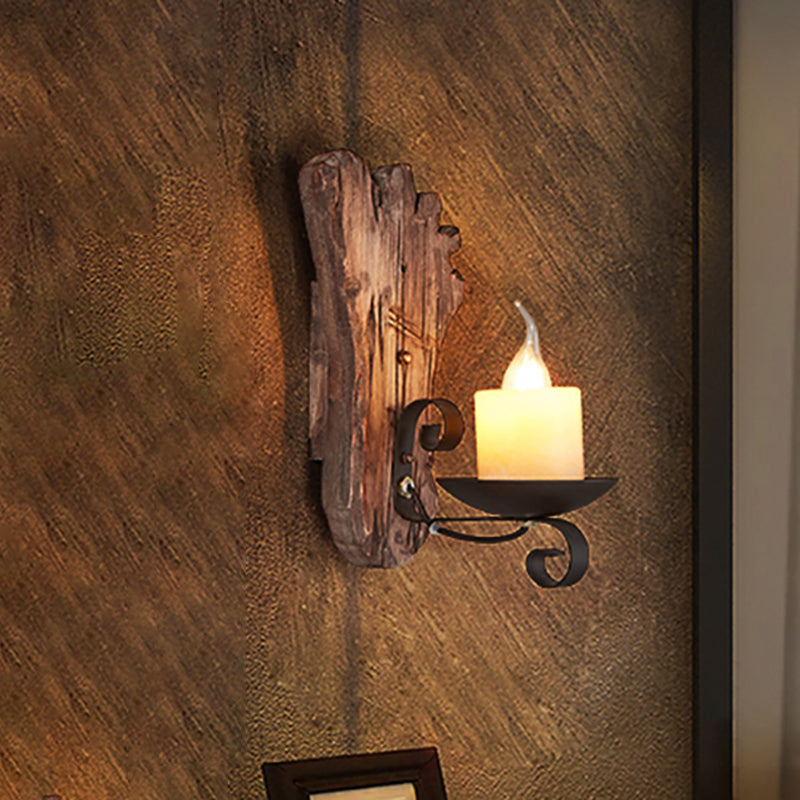 Lisslune | Cylinder Coffee Shop Wall Light Fixture Artificial Marble 1 Light Brown Wall Lamp with Wood Semi-Cap/Base/Rectangle Base
