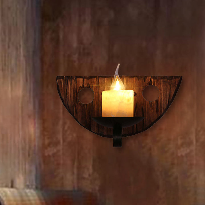 Lisslune | Cylinder Coffee Shop Wall Light Fixture Artificial Marble 1 Light Brown Wall Lamp with Wood Semi-Cap/Base/Rectangle Base