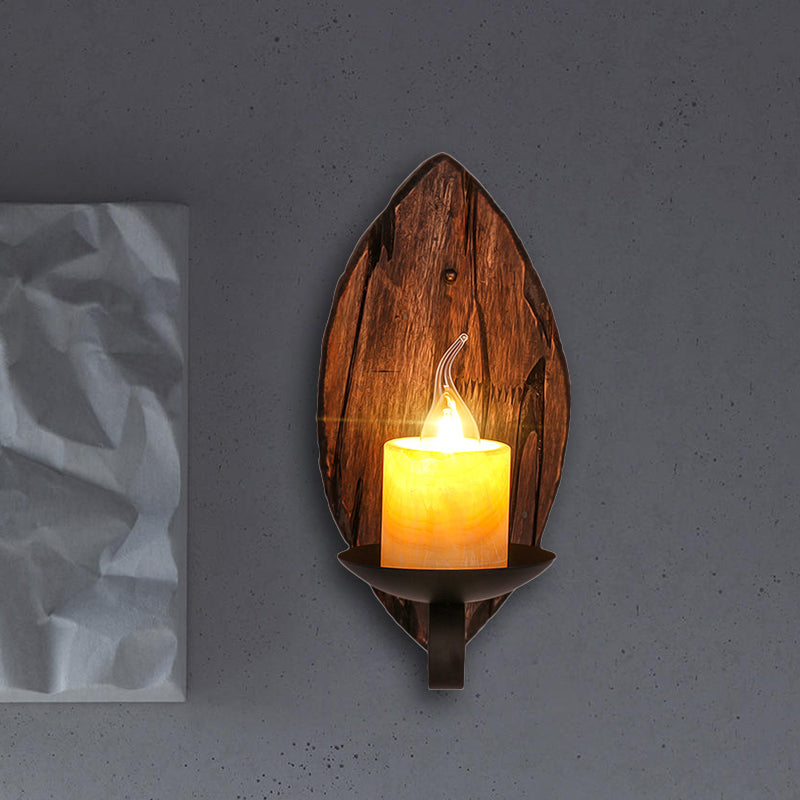 Lisslune | Cylinder Coffee Shop Wall Light Fixture Artificial Marble 1 Light Brown Wall Lamp with Wood Semi-Cap/Base/Rectangle Base