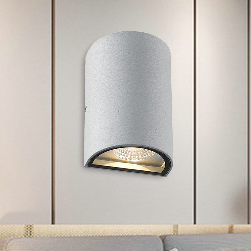Skørter | LED Outdoor Wall Wash Lamp with Half-Cylinder Aluminum Shade Black/Grey Wall Lamp in Warm/White Light