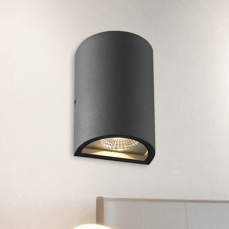 Skørter | LED Outdoor Wall Wash Lamp with Half-Cylinder Aluminum Shade Black/Grey Wall Lamp in Warm/White Light