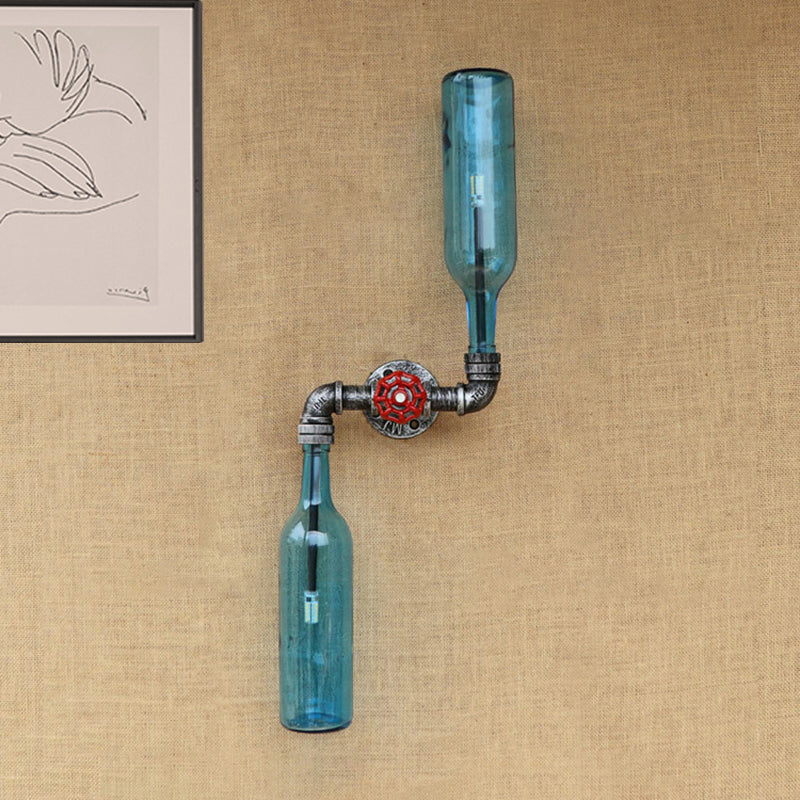 Lisslune | Glass Gray/Blue Wall Light Wine Bottle 2 Lights Industrial Style Wall Mount Light for Living Room