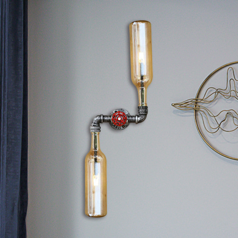 Lisslune | Glass Gray/Blue Wall Light Wine Bottle 2 Lights Industrial Style Wall Mount Light for Living Room