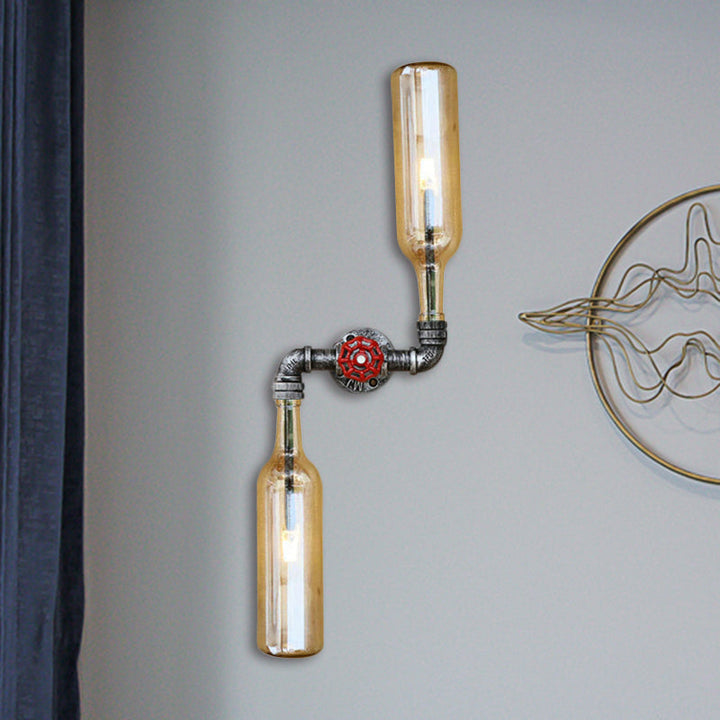 Lisslune | Glass Gray/Blue Wall Light Wine Bottle 2 Lights Industrial Style Wall Mount Light for Living Room