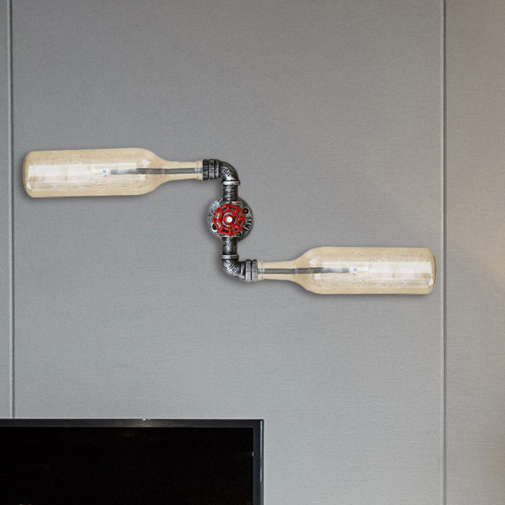 Lisslune | Glass Gray/Blue Wall Light Wine Bottle 2 Lights Industrial Style Wall Mount Light for Living Room