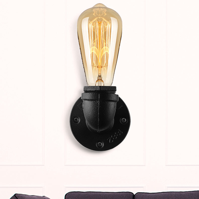 Skørter | Bare Bulb Living Room Wall Light with Pipe Rustic Stylish Metal 1 Head Black/Bronze Wall Mount Light