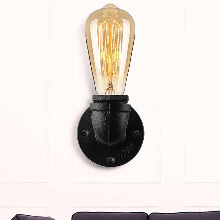 Skørter | Bare Bulb Living Room Wall Light with Pipe Rustic Stylish Metal 1 Head Black/Bronze Wall Mount Light
