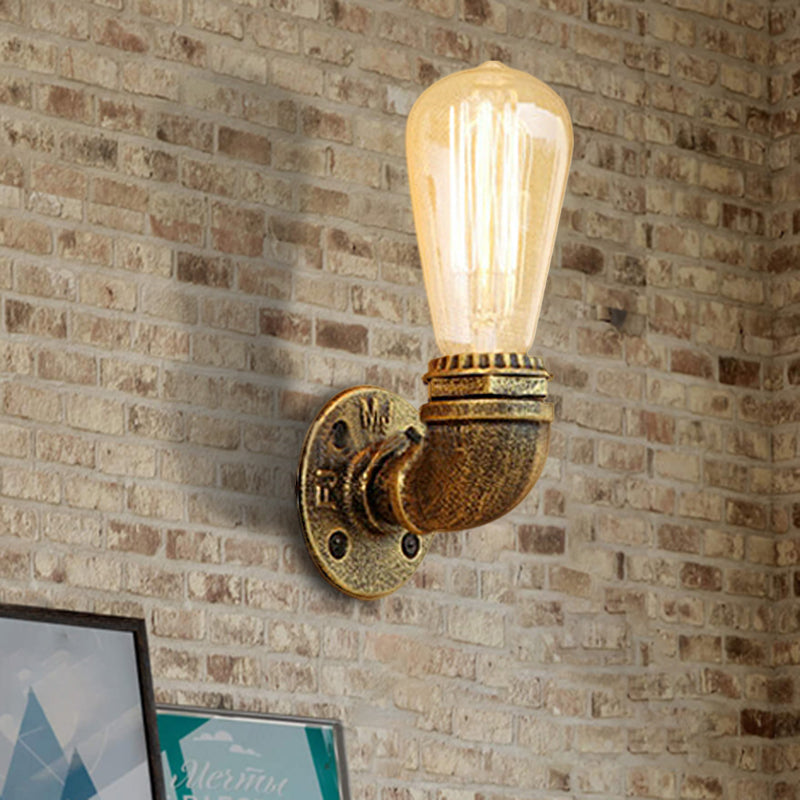 Skørter | Bare Bulb Living Room Wall Light with Pipe Rustic Stylish Metal 1 Head Black/Bronze Wall Mount Light