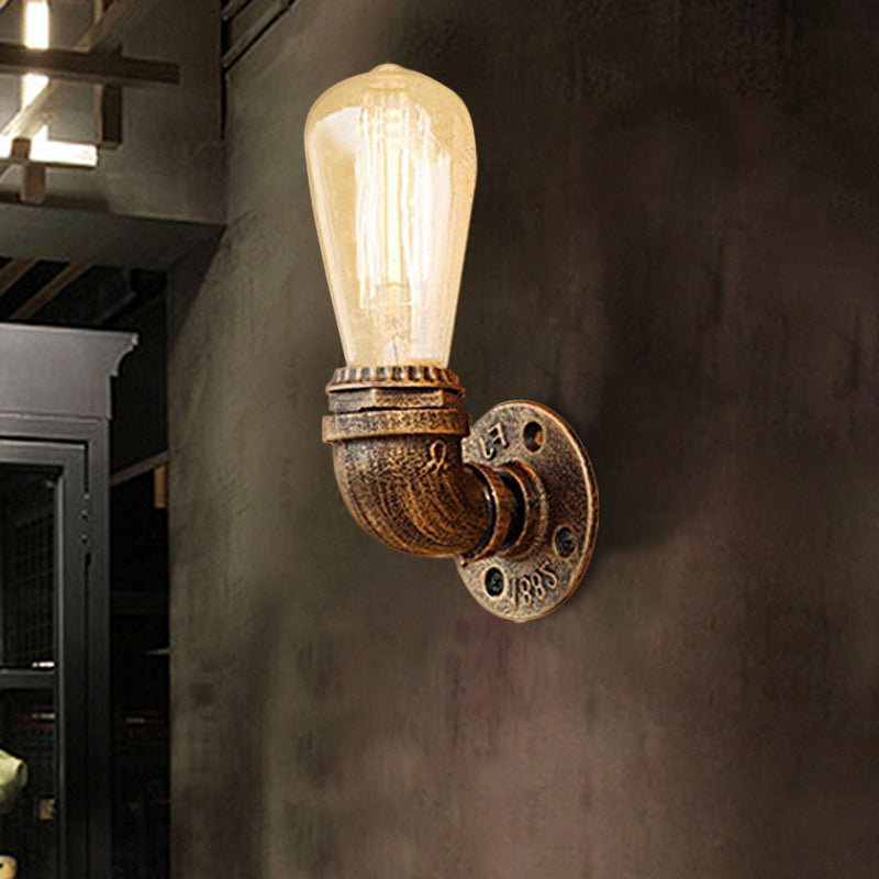 Skørter | Bare Bulb Living Room Wall Light with Pipe Rustic Stylish Metal 1 Head Black/Bronze Wall Mount Light