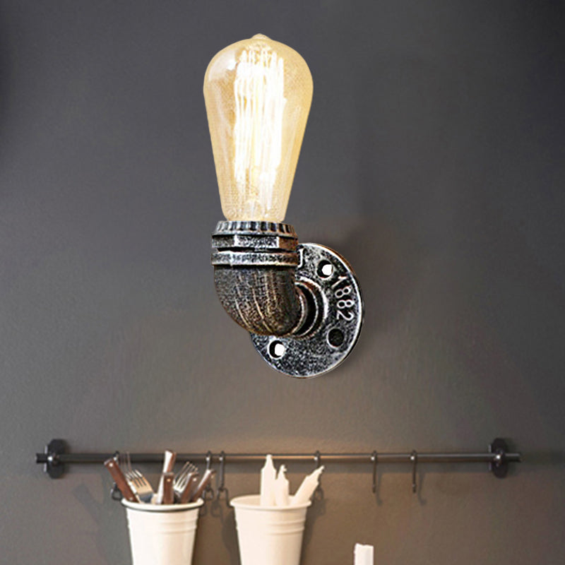 Skørter | Bare Bulb Living Room Wall Light with Pipe Rustic Stylish Metal 1 Head Black/Bronze Wall Mount Light