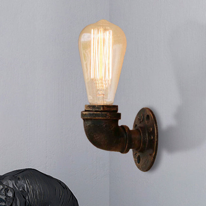 Skørter | Bare Bulb Living Room Wall Light with Pipe Rustic Stylish Metal 1 Head Black/Bronze Wall Mount Light