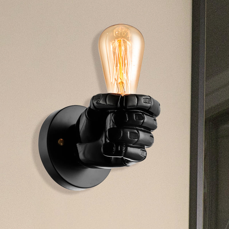 Skørter | Black/White Bare Bulb Wall Lamp with Hand-Shaped Base Vintage Style Wood 1 Light Restaurant Wall Lamp