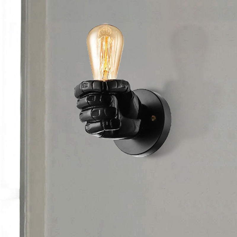 Skørter | Black/White Bare Bulb Wall Lamp with Hand-Shaped Base Vintage Style Wood 1 Light Restaurant Wall Lamp