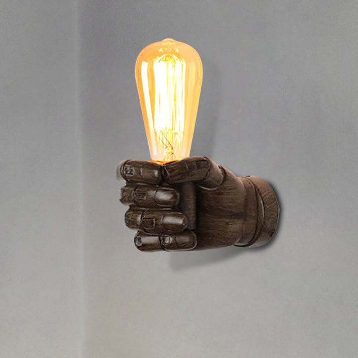 Skørter | Black/White Bare Bulb Wall Lamp with Hand-Shaped Base Vintage Style Wood 1 Light Restaurant Wall Lamp