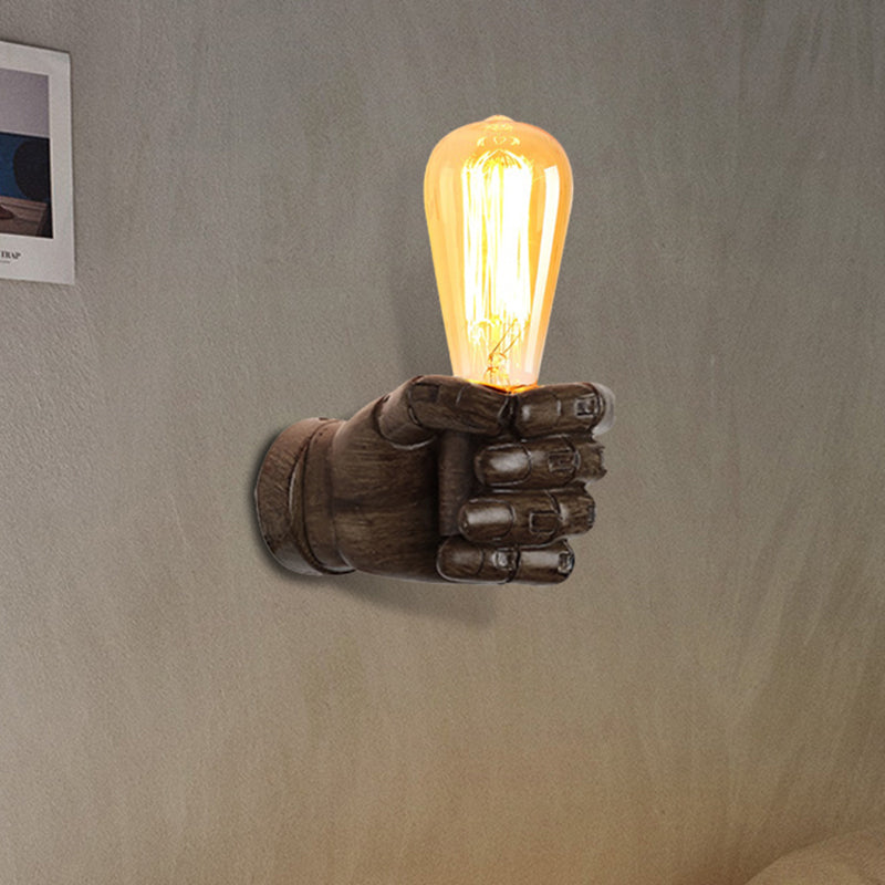 Skørter | Black/White Bare Bulb Wall Lamp with Hand-Shaped Base Vintage Style Wood 1 Light Restaurant Wall Lamp
