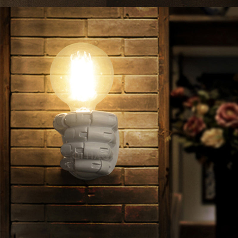 Skørter | Black/White Bare Bulb Wall Lamp with Hand-Shaped Base Vintage Style Wood 1 Light Restaurant Wall Lamp