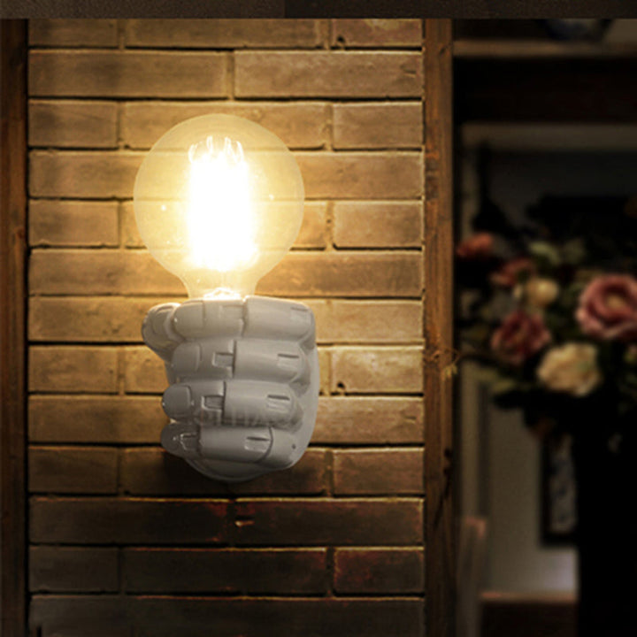 Skørter | Black/White Bare Bulb Wall Lamp with Hand-Shaped Base Vintage Style Wood 1 Light Restaurant Wall Lamp
