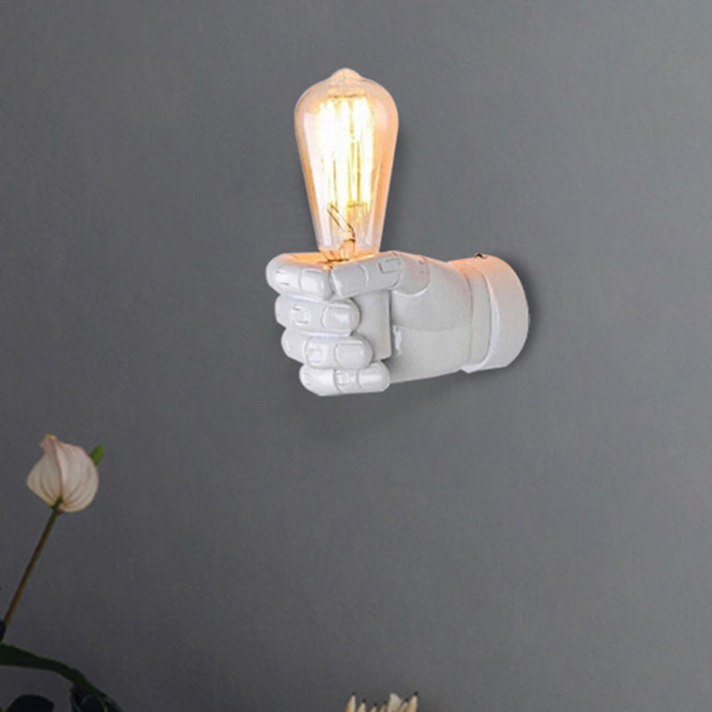 Skørter | Black/White Bare Bulb Wall Lamp with Hand-Shaped Base Vintage Style Wood 1 Light Restaurant Wall Lamp