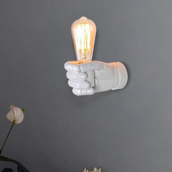 Skørter | Black/White Bare Bulb Wall Lamp with Hand-Shaped Base Vintage Style Wood 1 Light Restaurant Wall Lamp