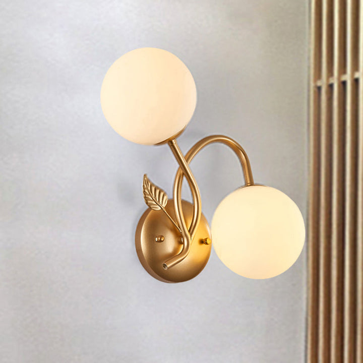 Lisslune | Double Globe Opal Glass Wall Light Modern 2-Bulb Coffeehouse Wall Light in Black/Gold
