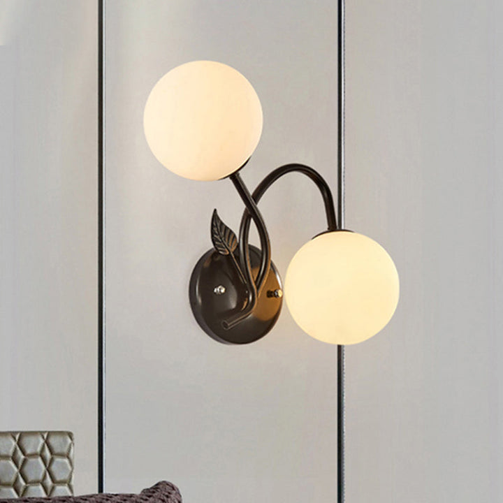 Lisslune | Double Globe Opal Glass Wall Light Modern 2-Bulb Coffeehouse Wall Light in Black/Gold