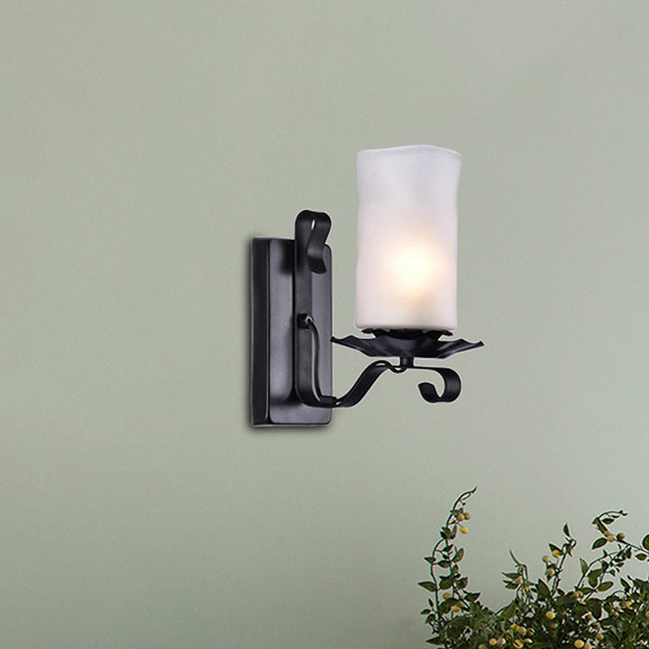 Lisslune | Cylinder Bathroom Wall Light Industrial Frosted Glass 1 Light Black Wall Light