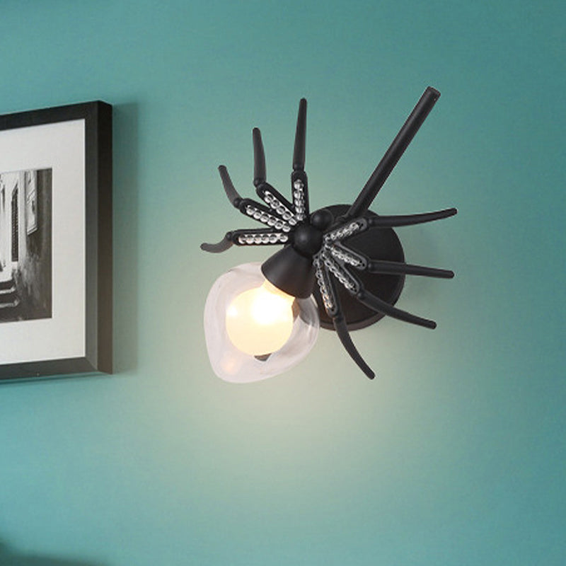 Skørter | Black Spider Wall Lamp Rustic Lodge Metal Mini Wall Light with Clear Glass Shade