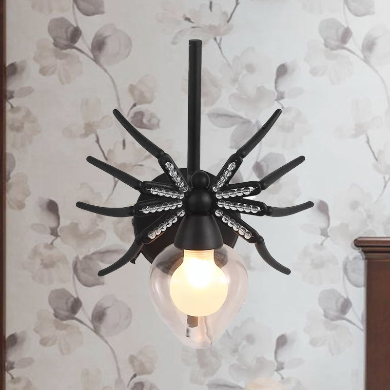 Skørter | Black Spider Wall Lamp Rustic Lodge Metal Mini Wall Light with Clear Glass Shade